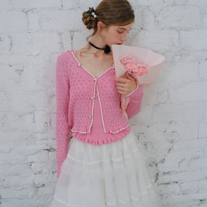 [12월11일 예약배송] Cest_Pink flower knit cardigan