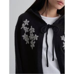 자수 포인트 후드 카디건  블랙 (125X5AMQ85)