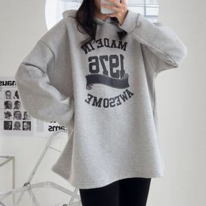 [하프클럽] 어썸레터링기모 후드박스 긴팔롱티셔츠 겨울 여성데일리 빅사이즈 루즈핏 면캐주얼