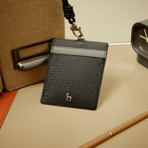 헤지스 액세서리 남성 [[24FW]] WUHO4F001BK [스테디셀러] 블랙 로고프린트 소가죽 카드지갑