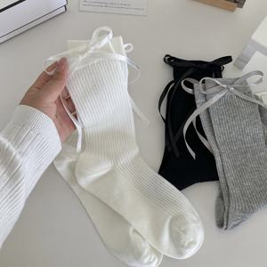 [브리치] HOTBBA / 시스루 발레코어 리본 끈 중목양말 LM 0473