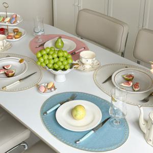 [무케] 메종다르_다이애나 테이블매트 골드 (3 colors) 폴리방수코팅 고급자수 타원매트 선물포장