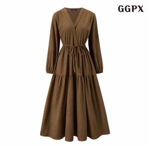 정상가:89,000원 ㅣ브이넥 캉캉 허리 스트링 롱 원피스 (GPDOW007D)