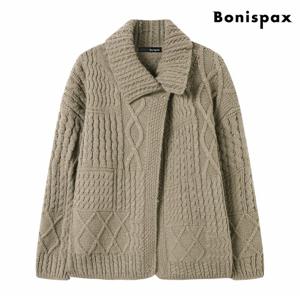 정상가:159,000원 ㅣ 울 루즈핏 원 버튼 꽈배기 니트 가디건 (XP4CK015L0)