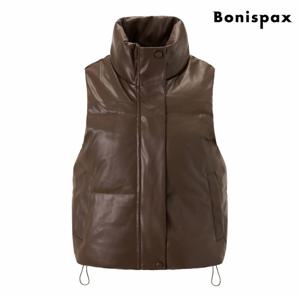 정상가:89,000원 ㅣ 글로시 레더 하이넥 패딩 베스트 점퍼 (XP4JJ022L0)