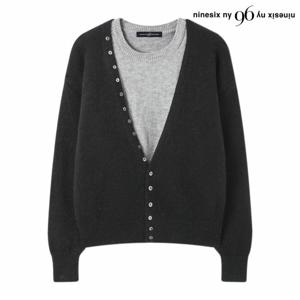 정상가:89,000원 ㅣ 미니멀 V넥 니트 버튼 베스트 세트 가디건 (NP4CK032L0)