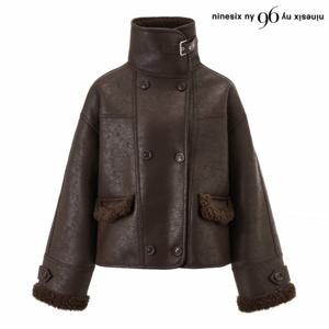 정상가:249,000원 ㅣ 빈티지 하이넥 레더 무스탕 긴팔 자켓 (NP4JK020L0)