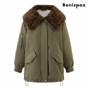 정상가:239,000원 ㅣ 퍼 배색 집업 야상 하프 다운 점퍼 (XP4JJ054L0)