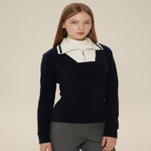 헤지스 골프 여성 [[24FW]] HWTS4D752N3 네이비 여성 성동 립 하프집 티셔츠