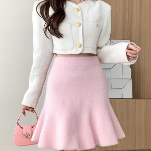 [브리치]  / 밴딩 앙고라 퍼 스커트