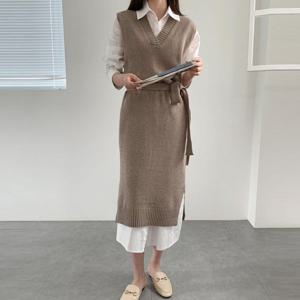 [하프클럽/삐까삐까]롱셔츠앤 롱니트원피스 세트