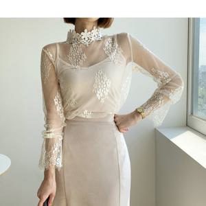 여자 시스루 레이스 반목 블라우스 레이어드 이너티 얇은 속티