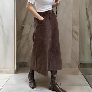 [하프클럽] 여자 코듀로이 윈터 A라인 골덴 밴딩 롱스커트