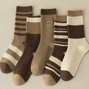 캐주얼 브라운 중목양말 5종세트 UC-0162 브라운양말 캐주얼양말 양말세트 겨울양말 따뜻한양말