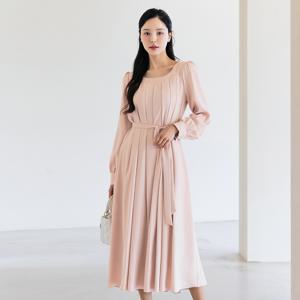 (~XL까지) 에핀 스퀘어넥 리본끈 핀턱 롱 원피스 봄 가을 하객룩 오피스룩 데이트 모임 미시 빅사이즈