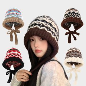 스노우 귀마개 니트 끈 모자 스키 벙거지 털 여성 여 귀마개모자 니트모자 털모자 겨울