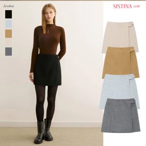 시스티나 여성 겨울 버튼 포인트 하이웨스트 A라인 울 미니 스커트 치마 1