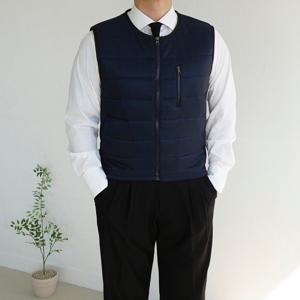 남자 U넥 지퍼 웰론 라운드 경량 패딩 조끼 베스트 3color