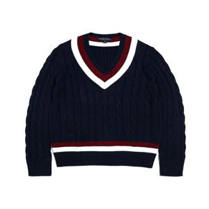 [정상가 220000원] 코튼 케이블 테니스 브이넥 스웨터 (네이비) (BBWNMM7304QDF)