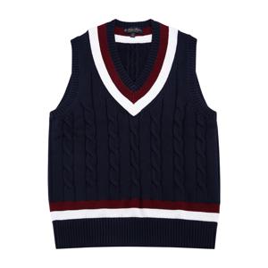 [정상가 179000원] 코튼 케이블 테니스 V넥 스웨터 (네이비) (BBWVMM7302QES)