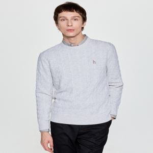 남성 [[25FW]] HZSW5D402G1 [시즌오프][아이코닉] 그레이 캐시혼방 케이블 크루넥 니트