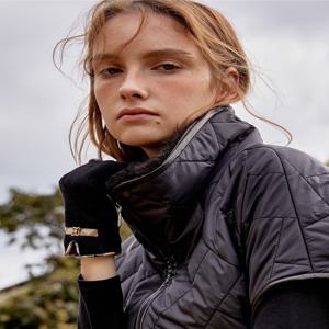 [선물포장][여성장갑]블랙 체크디테일 DD장식 울 스마트폰터치 장갑 DCGV5F410J