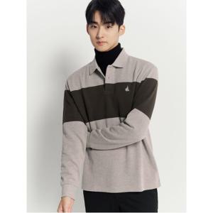 스트라이프 칼라넥 스웨트 셔츠  베이지 (BC4X41O13A)