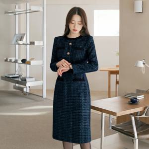 (~XXL까지) 알로라 라운드넥 트위드 H라인 원피스 겨울 하객룩 오피스룩 모임룩 격식룩 연말룩 빅사이즈