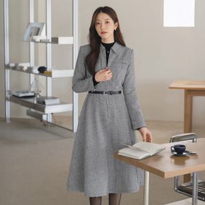 (~XXL까지) 메이비 앞지퍼 하운드 체크 원피스 겨울 하객룩 오피스룩 모임룩 격식룩 연말룩 빅사이즈