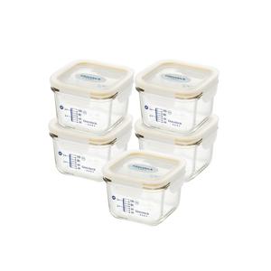 글라스락 베이비 눈금 이유식용기 사면결착캡 210ml 5조 세트 노랑