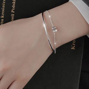 [마리엔코코]큐빅 원통 두줄 실버925 도금 팔찌_IH