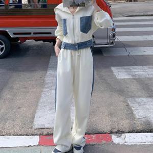 [브리치]  / 데님 포켓 후드넥 집업 와이드 팬츠 트레이닝 세트