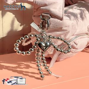 [선물포장] HIHO4F202SV_여성 메탈 진주 리본 비즈 가방 참장식 키링