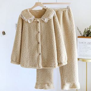 수면잠옷세트 캐주얼 여성 겨울 부드러운 수면 잠옷 세트 홈웨어 겨울잠옷