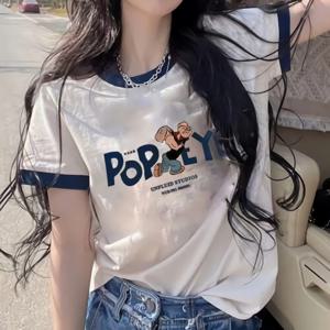 [SALE]여성 캐릭터 뽀빠이 반팔티 캐주얼룩 티셔츠