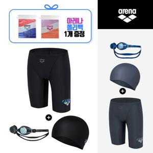 남성 4부 사각 수영복 세트(수경 수모 폴리백)