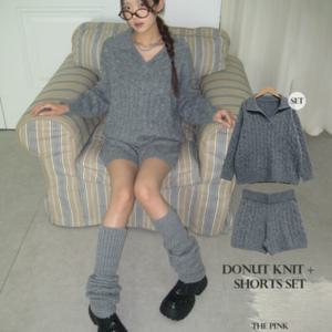 [브리치]  / 슈비 꽈배기 카라 긴팔 니트 + 숏팬츠 반바지 set