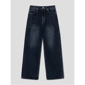 워싱 롱 와이드 기모데님  네이비