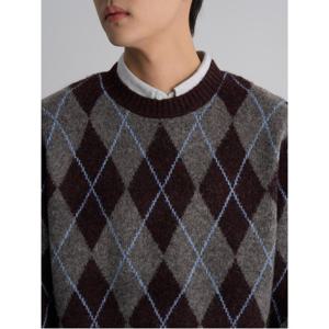 캐주얼 아가일 라운드 니트  와인 (455Y51LY6Z)