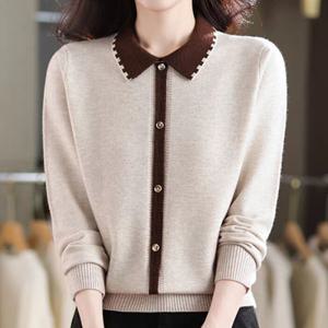 [브리치]  / NK3477 데일리 버튼 포인트 배색 카라 긴팔 니트티