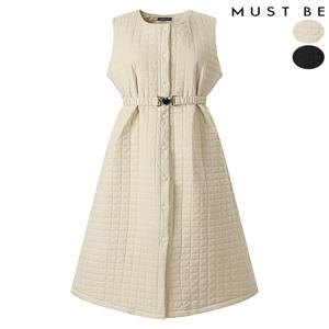 여성 벨티드 패딩 버튼 원피스