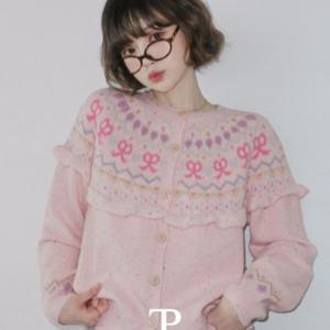 [브리치]  / 누히 루즈핏 노르딕  러플 프릴 울 니트 가디건