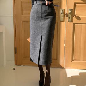 [브리치] 더제이수 /  the J.Soo  울헤링본 H라인 벨트 스커트