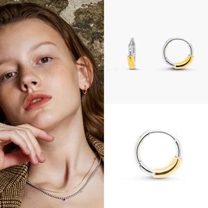 라린 투톤 실버925 남녀공용 원터치 링 귀걸이