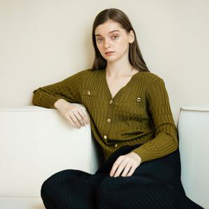 [최초가 158000원] 버튼 포인트 골지 니트 가디건 자켓 올리브그린_YJ08WRKCD01