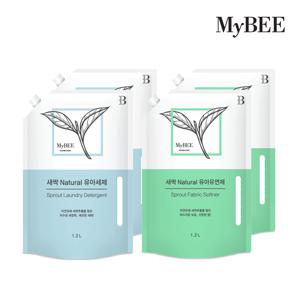 새싹내추럴 유아세제 리필(1200ml)x2팩+유연제 리필(1200ml)x2팩