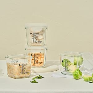 글라스락 베이비 눈금 이유식용기 큰용량 270ml 사면결착캡 4조 세트 코코넛밀크