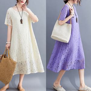 B-230820 - 레이스 롱 원피스/빅사이즈/루즈핏/여름/간절기/엄마옷/데일리