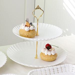 포멀라운드 2단 디저트 트레이 웨이브B   화이트