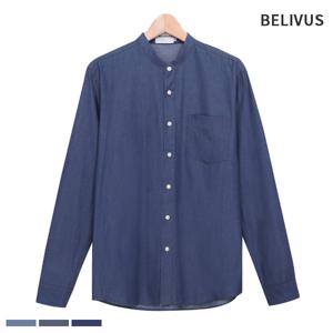 빌리버스 남자 데님 셔츠 BBI004 무지 일반핏 차이나 카라 청남방